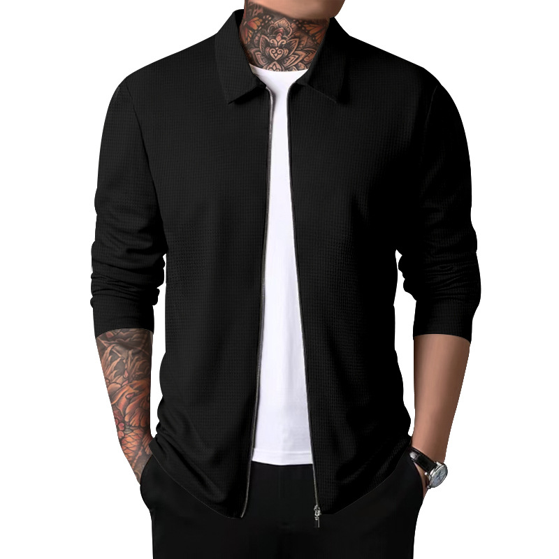 CT 2025 Cardigan Men Autumn New Zipper Coat Casual Men's Long Sleeve Turn-down Collar Waffle Jacket_voghion.com