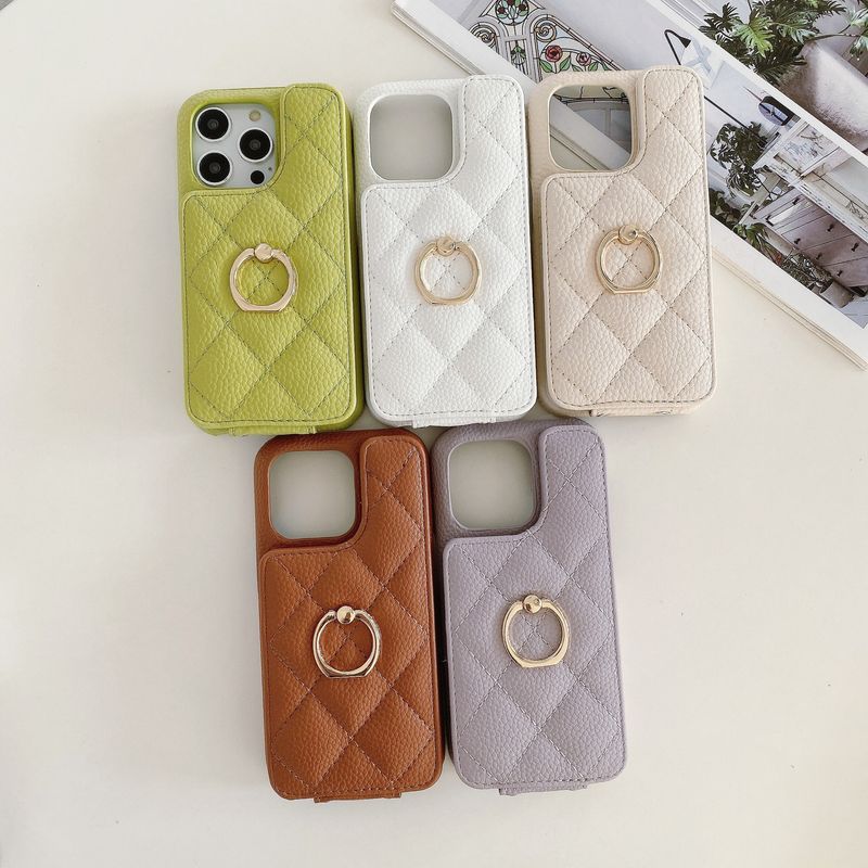 Mobile phone case Suitable for iPhone15 mobile phone case Apple 14pro max rhombus card ring buckle bracket mobile phone case 13 women_voghion.com