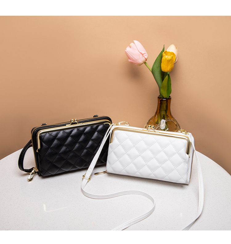 Gewatteerde crossbodytas voor dames met rits en draaisluiting - Lange portemonnee met twee vouwen, telefoonhoesje, stijlvol minimalistisch ontwerp_voghion.com