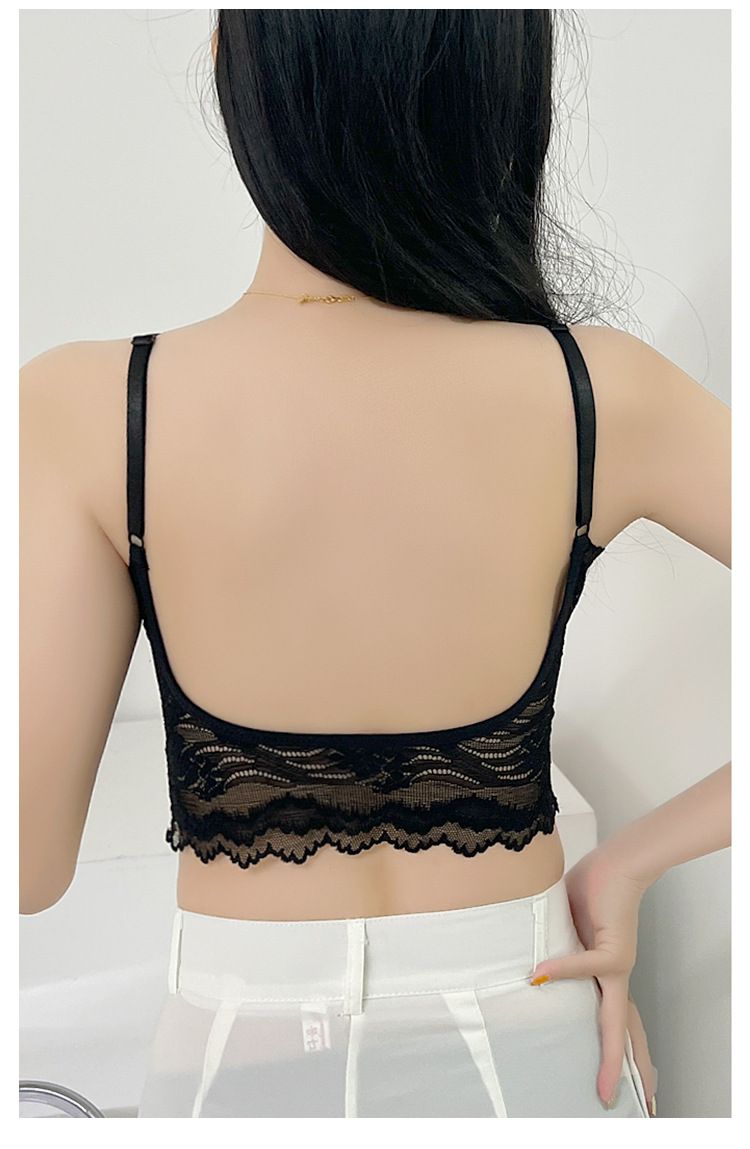 Sexy lace backless camisole vest for women, anti glare base, inner layer with cushion, breathable large U-shaped chest_voghion.com