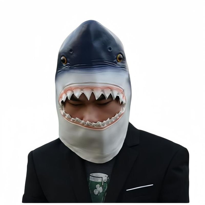 Maschere per feste, divertenti maschere di squalo acquatico, maschere di Halloween, copricapo in lattice di squalo bianco, accessori per spettacoli in maschera_voghion.com