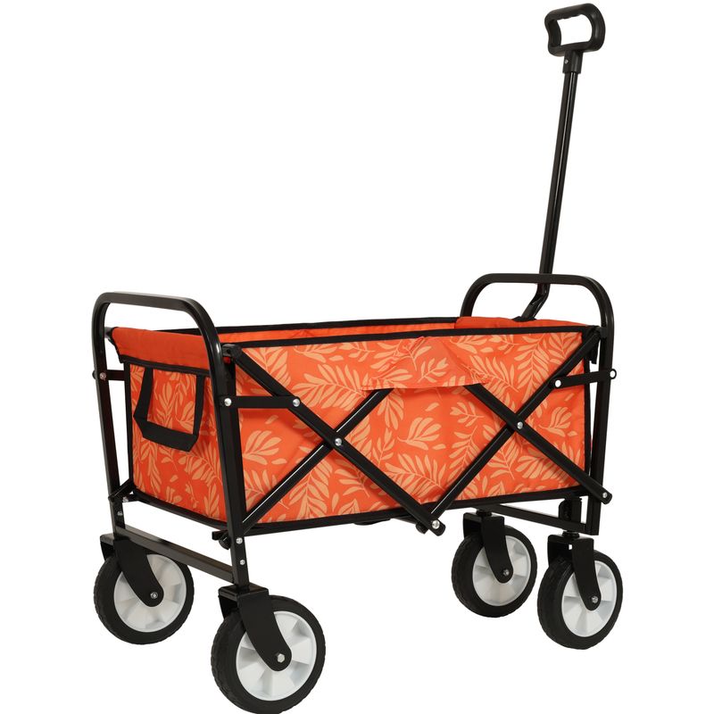 Minimeetall Colorful Collapsible Foldable Wagon Cart With Strapping System, Beach Wagon ,Utility Wagon Grocery Cart Camping Shopping Sports Gardeing Fishing Supports 225lbs,orange Leaf_voghion.com