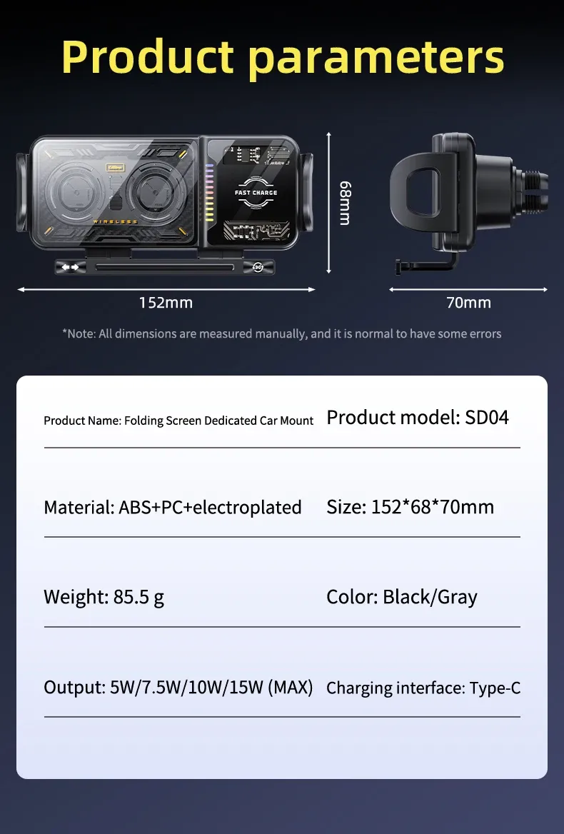 15W Rotatable Car Wireless Charger IPhone Samsung Fold & For Z Flip Folding Screen Mobile Phone Fast Charging Stand_voghion.com