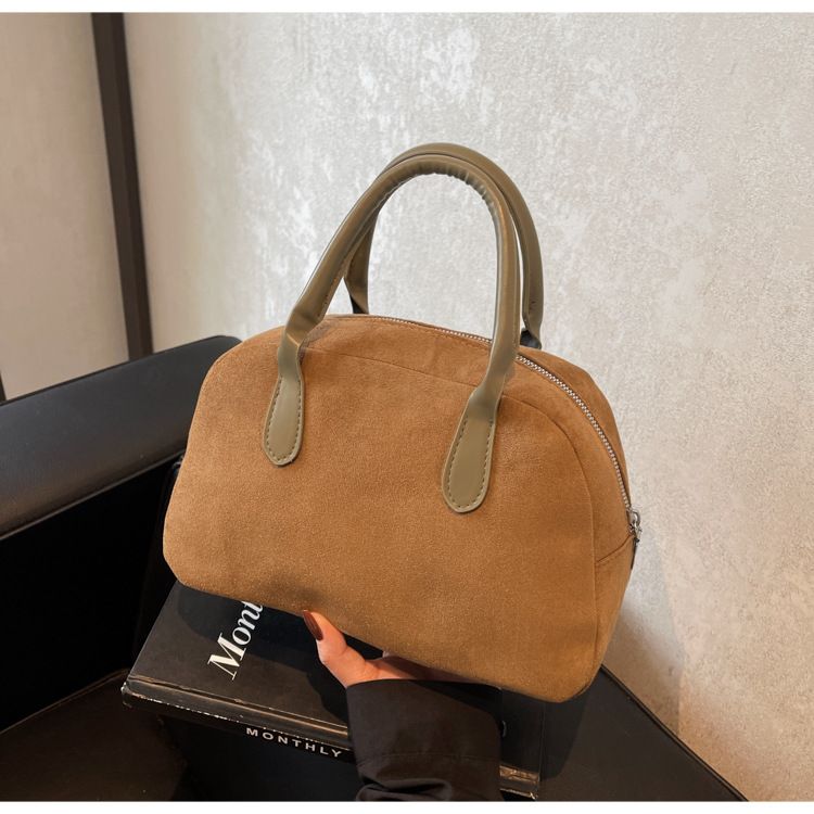 Suede Bowling Bag Vintage Casual Handbag Handbag Boston Pillow Bag_voghion.com
