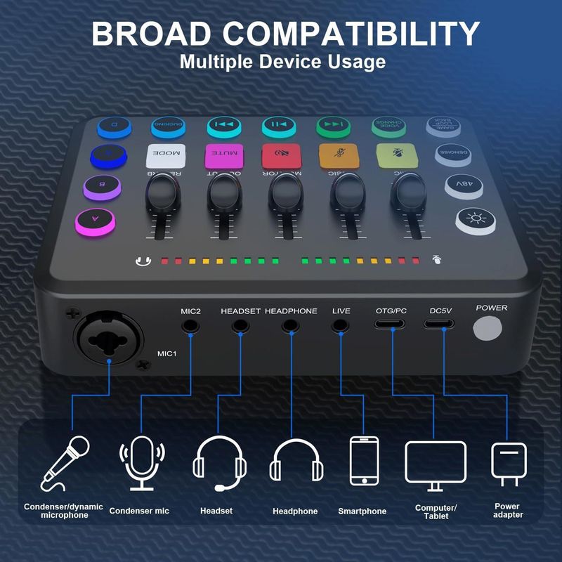 F11 Sound Card English Version Live Sound Card With Custom Recording Function 48V Phantom Power Supply_voghion.com