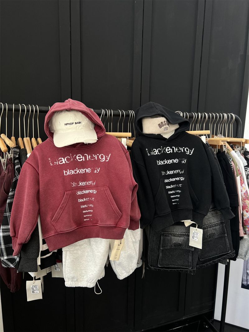 Boys And Girls American Vintage Letter Hooded Sweatshirt, Children's Trendy Cool Autumn Style Sand Washed White Pullover_voghion.com