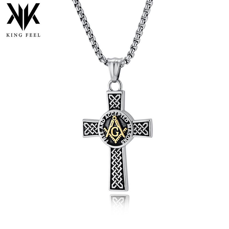 Cross-Bordr E-commrc Vintag Masonic Stainlss Cross Ncklac Cltic Knot Titanium Stl Brothrhood Pndant_voghion.com