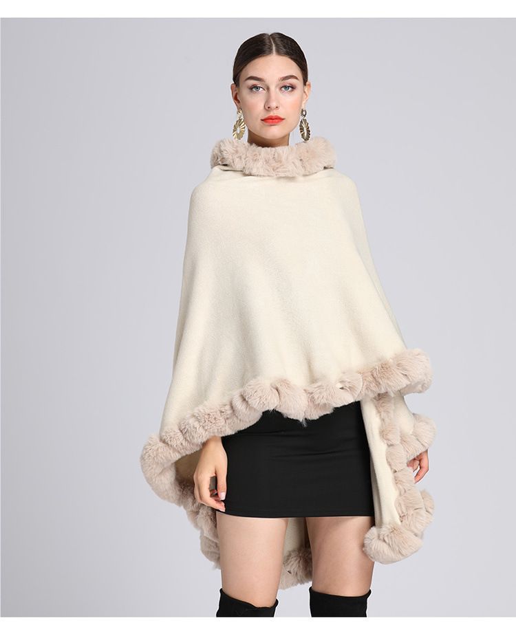 Fur Collar Cape Ladies Large Size Knitted Cardigan Loose Coat Artificial Fur Fashionable And Warm Shawl Cape_voghion.com