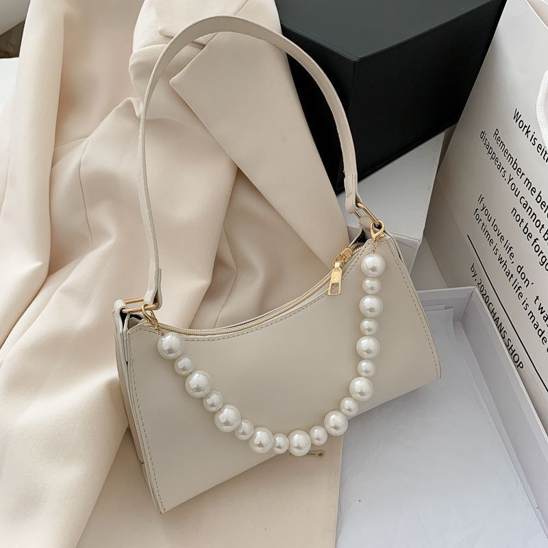 Borsa a tracolla piccola per donna, versione coreana, nuova e alla moda, versatile ed elegante, con perle, da portare sottobraccio, di nicchia francese, 2024_voghion.com