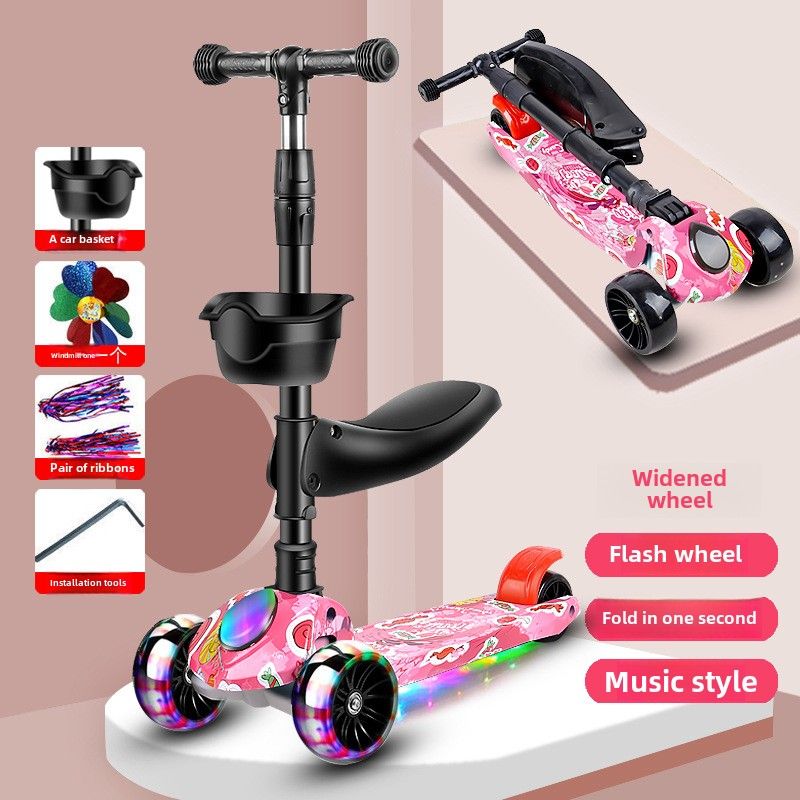Scooter infantil dobrável de quatro rodas para crianças de 2 anos, 3 anos, 6 a 8 anos, 10 anos, scooter de uma peça_voghion.com