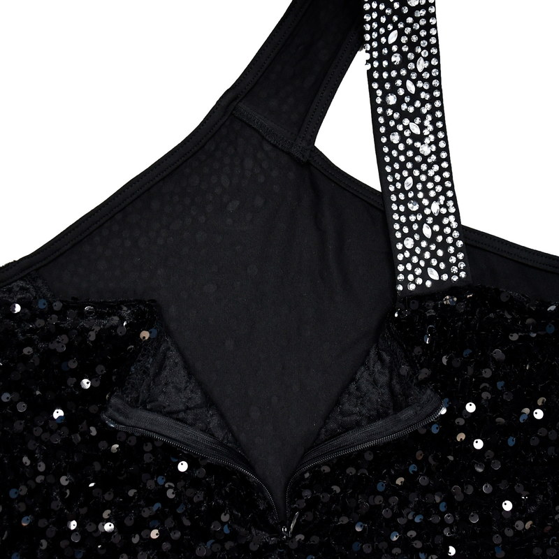Damenbekleidung Einfarbig Hot Diamond Pailletten Ärmelloses Kleid mit langem Rock_voghion.com
