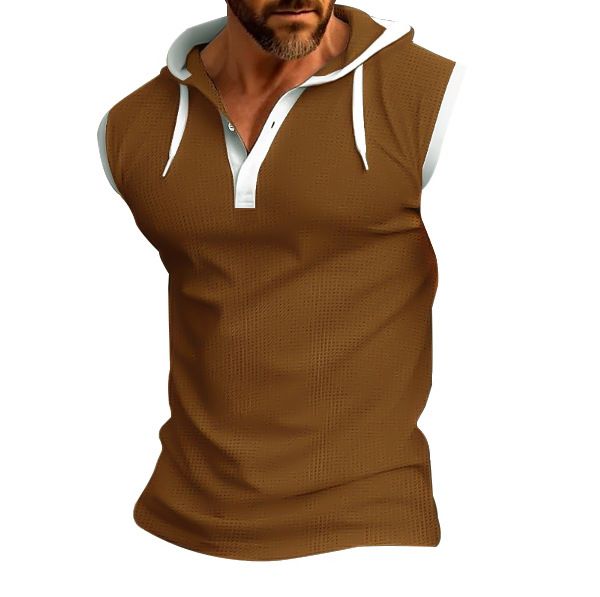 2024 Summer New Men's Tank Top Hooded Shoulder Trendy Brand Casual Sleeveless T-shirt_voghion.com