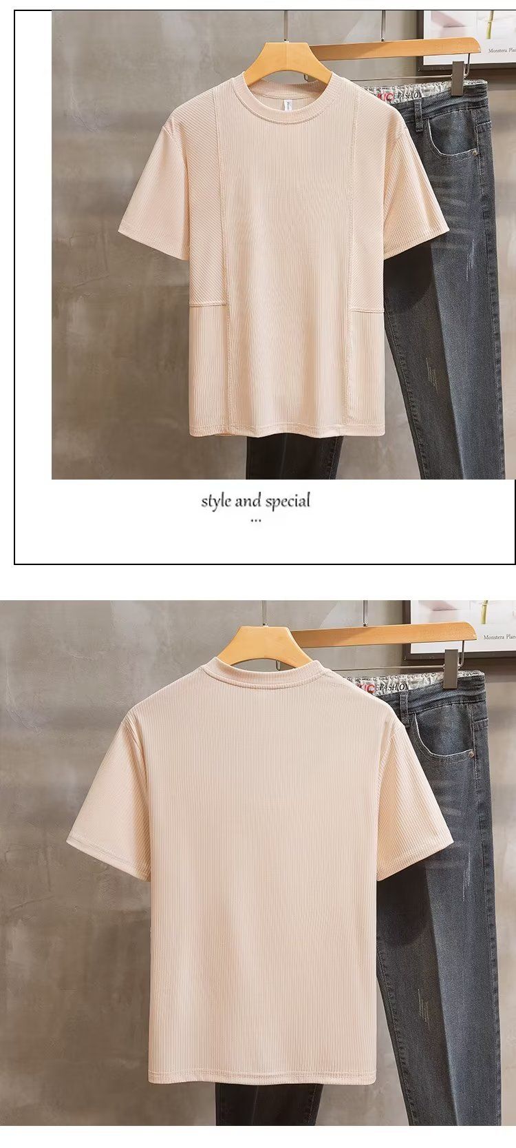 Herenkleding Goede dingen-versie van de schouder effen kleur gebreide korte mouwen heren eenvoudige dagelijkse casual veelzijdige losse T-shirt tops_voghion.com