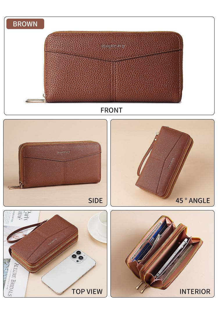 Women's Long Wallet, Clutch Bag, Double Zipper Change Bag, Lychee Pattern Women's Wallet._voghion.com