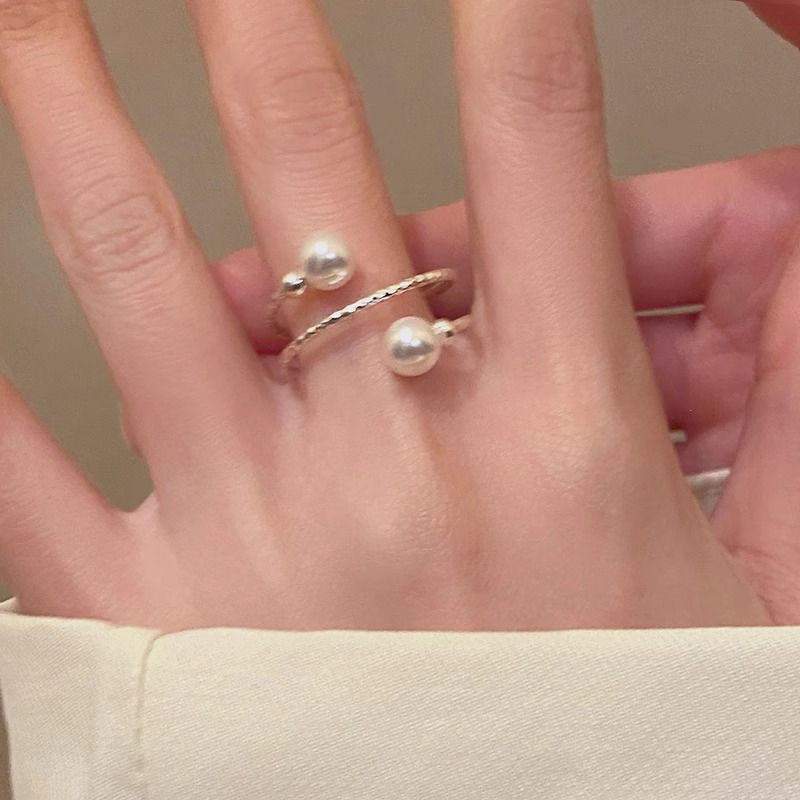 Leichter Luxus-Perlenring für Damen, offenes Design, einzigartiges Nischendesign, hochwertige Anmutung, Ring für den Zeigefinger, personalisierte Mode._voghion.com