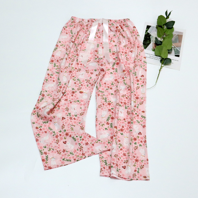 Pyjama aus Baumwolle und Seide für Damen in großen Größen, lockere Hose für Schwangere, reine Baumwolle, dünne, weite Sieben-Punkt-Einzelhose_voghion.com