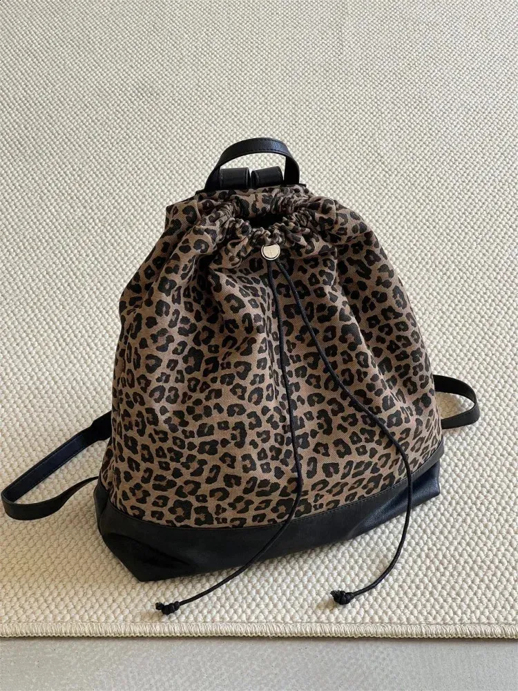 Fashion Y2k Womens Casual Street Leopard Print Drawstring Bag Large Capacity Rucksack Bolsos De Mujer 240829_voghion.com