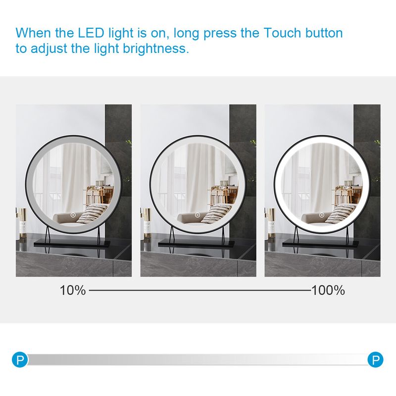 Round Hollywood Vanity Mirror With LED Touch 3 Lights Dressing Table Make-up_voghion.com