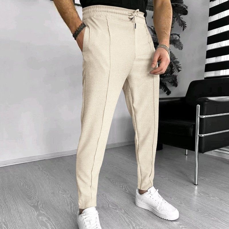 Pantaloni da jogging da uomo in maglia a nido d'ape - Pantaloni casual traspiranti in misto cotone con coulisse per palestra e streetwear (nero/bianco/grigio/kaki/blu navy, S-XXL)_voghion.com
