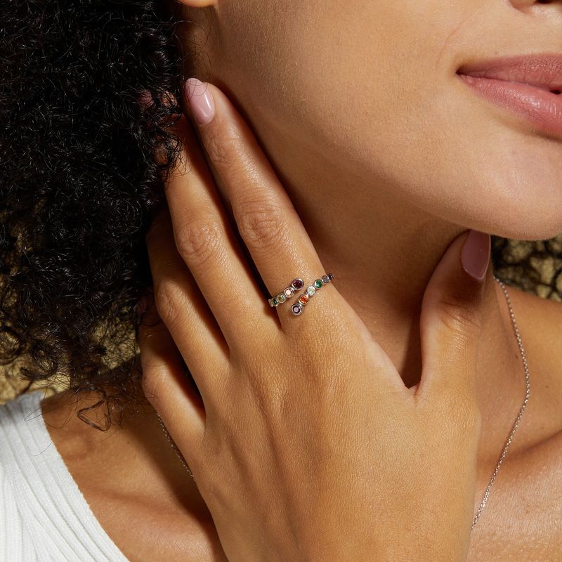 Regenbogen blase ring weibliche S925 silber intarsien farbige edelstein öffnen index finger ring persönlichkeit_voghion.com