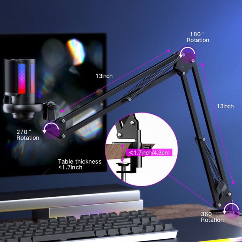 USB mikrofono rinkinys podcast įrašymo kardioidinis kondensatorius mikrofonas su reguliuojamu rankiniu stovu, skirtas žaidimų transliacijai_voghion.com