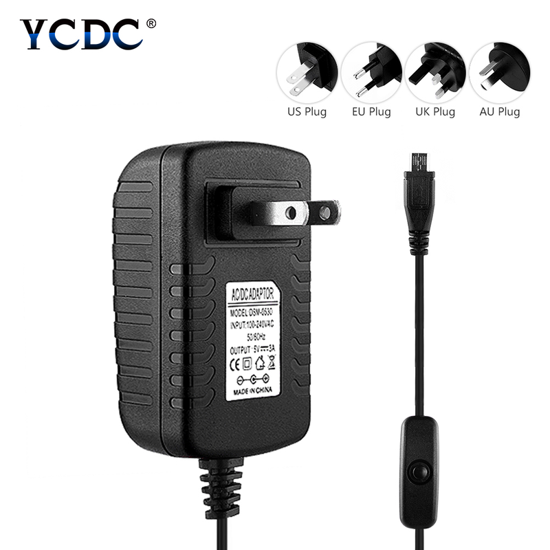 US/AU 5v 3a Micro Usb Ac Power Adapter Charger Supply 5v3a With Power On/Off Switch For Raspberry Pi 0 3 2 Model B B+ A+ Plus_voghion.com