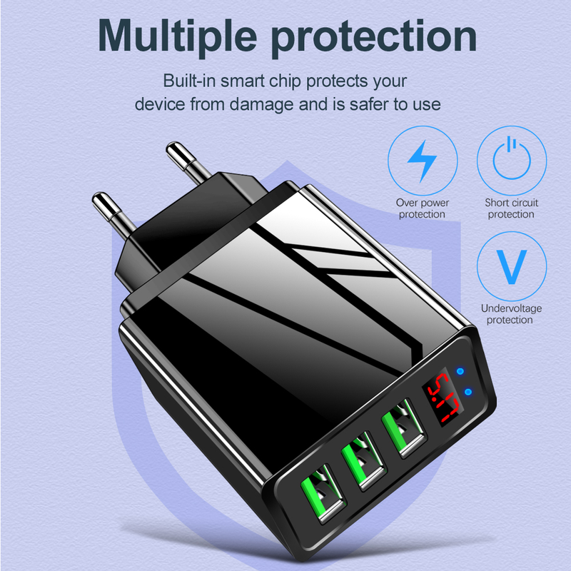 3,1 A 5 V Digitalanzeige 3 USB-Ladegerät für iPhone-Adapter Schnelllade-Wandtelefon-Ladegerät für iPhone 11 7 8 Sam_voghion.com