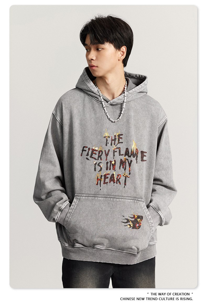 Herrenbekleidung Kapuzenpullover mit verwaschenem Batik-Print, Retro-Street-Chic, Baggy-Top_voghion.com