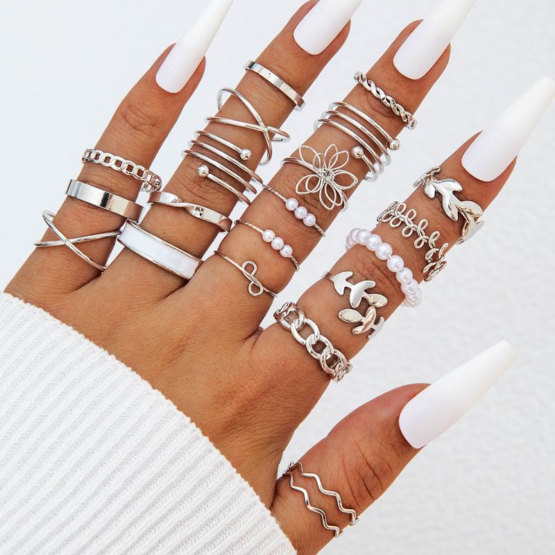 Nuevo anillo versátil de moda con forma de corazón y hoja, con personalidad geométrica, apilable, para nudillos, conjunto de varias piezas_voghion.com