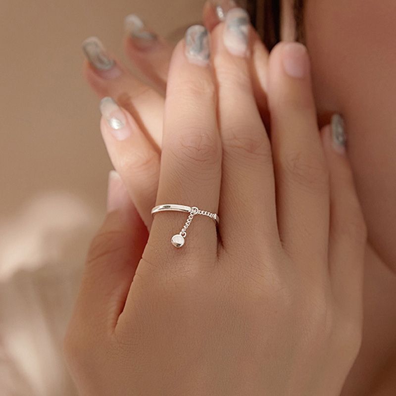 Bague ajustable en chaîne à pompons pour femme, bijou simple, couleur argent, style coréen, fête_voghion.com