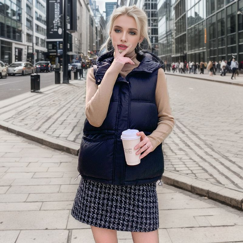 Nuovo gilet in cotone autunno e inverno da donna, gilet corto con cappuccio, gilet Joker_voghion.com