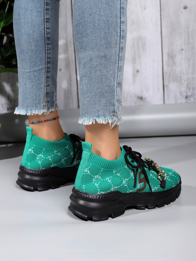 Transfrontalier 2023 printemps et été nouvelles chaussures de sport de chaîne tissées volantes gâteau éponge moyen avec des chaussures pour femmes décontractées grande taille en gros_voghion.com