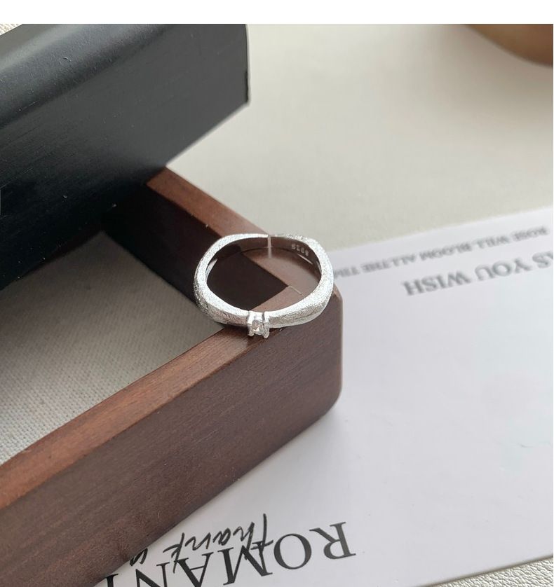 S925 Sterling Silver Medieval Brushed Zircon Ring Female Korean Version New Ins Light Luxury Cold Wind Advanced Open Ring_voghion.com