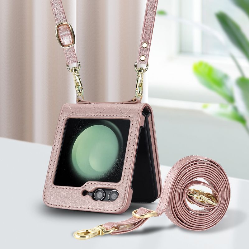 Nuova custodia per cellulare Z Flip6 per donna Custodia protettiva a tracolla Samsung Flip4 Custodia in pelle per cellulare a quadri_voghion.com