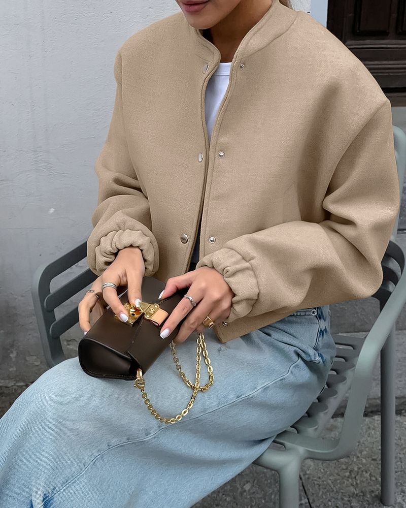 2025 Autumn Winter Flight Jacket Fashion Khaki Thick Small Stand Collar Coat Commuter European And American Women's_voghion.com