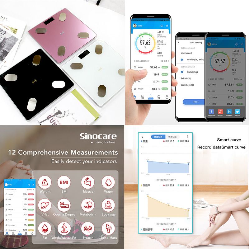 Bilancia pesapersone Bilancia da pavimento per grasso corporeo Smart Wireless Digitale Analizzatore di composizione corporea per bagno con app per smartphone Bluetooth_voghion.com