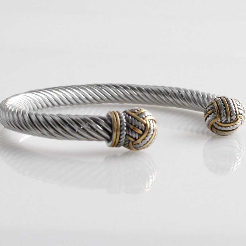 Roestvrijstalen Trend Retro Twist Ball Open Armband Titanium Stalen Verstelbare Kabel Touw Armband_voghion.com