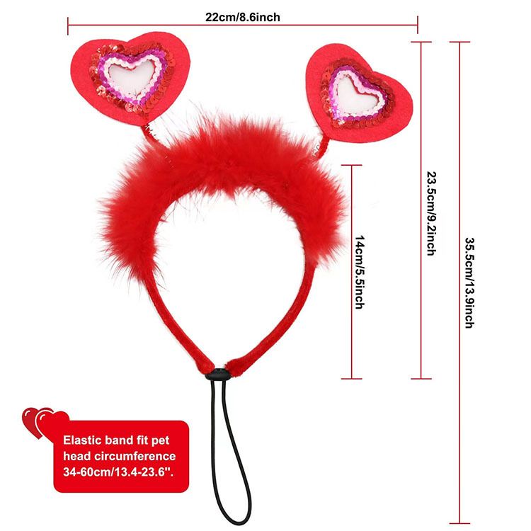 Herzförmiges Stirnband für Hunde, bauschiger Rock, Kostüm, rot, für Feiertage, Valentinstag, Party-Zubehör_voghion.com