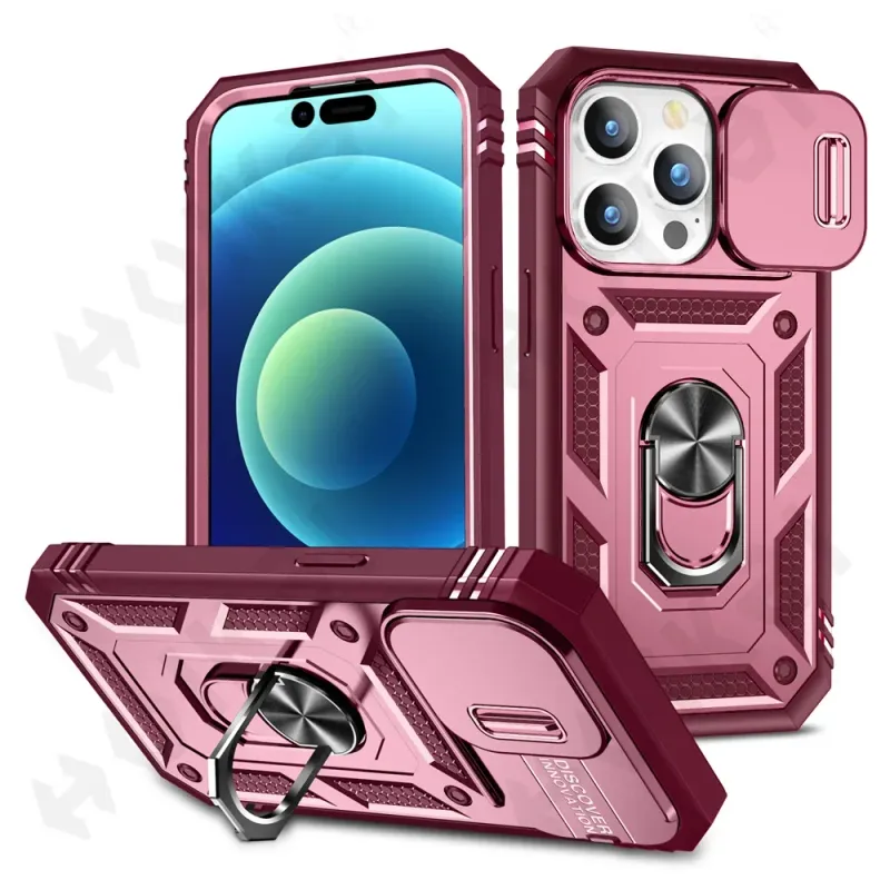 Case For 16 Iphone 15 Max 14 Pro 13 12 11 Slide Camera Heavy Duty Build In 360 Degree Rotate Kickstand Cover_voghion.com