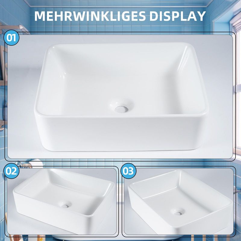 Glitzerlife Waschbecken Badezimmer Keramik - Weiß Eckig Aufsatzbecken Nano-Beschichtung Aufsatz Hängewaschbecken - Effekt 48x37x13,5cm Für Gäste-WC_voghion.com