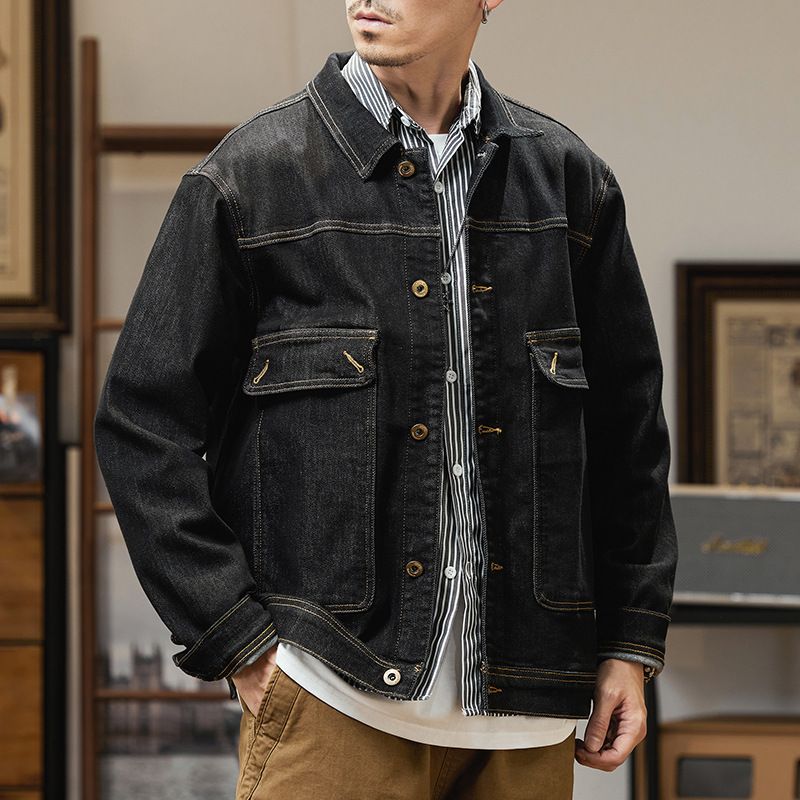 Hochwertige große Herren-Jeansjacke für Frühling und Herbst, neue Anti-Fading-Jeansjacke für Herren, lockere, elastische Reversjacke_voghion.com