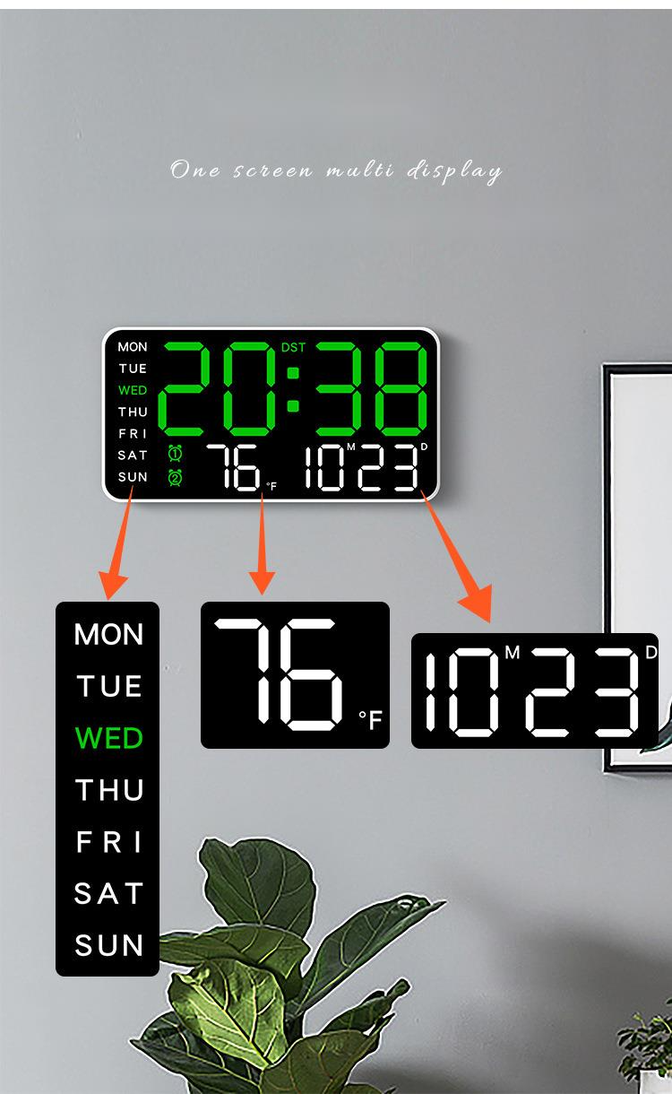 Rahmenlose elektronische multifunktionale und Stand-Dual-Use-einfache Digitalanzeige Wohnzimmer Wanduhr 6659_voghion.com