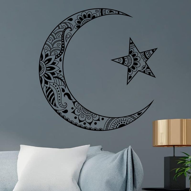 Siyah ay yıldız PVC N1855 oturma odası yatak odası duvar sticker kendinden yapışkanlı_voghion.com