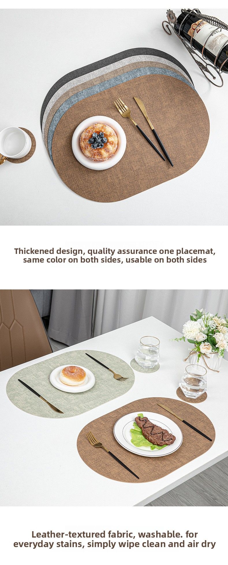 Japanese Style Oval Cloth Pattern Placemat Leather Dining Table Waterproof Stain Heat Resistant Hotel Home Tableware Mat_voghion.com