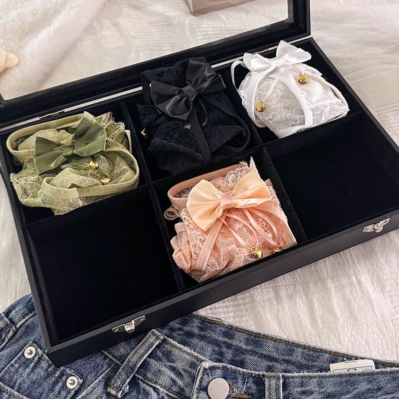 luckyqqyp The Bell Rings, Pure Desire Appears ~ French Lace Light Hollow Low Waist Sexy Open Crotch Triangle Panties For_voghion.com