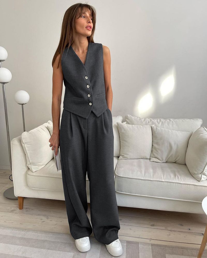 Women's Sleeveless Blazers Pocket Streetwear Solid Color_voghion.com