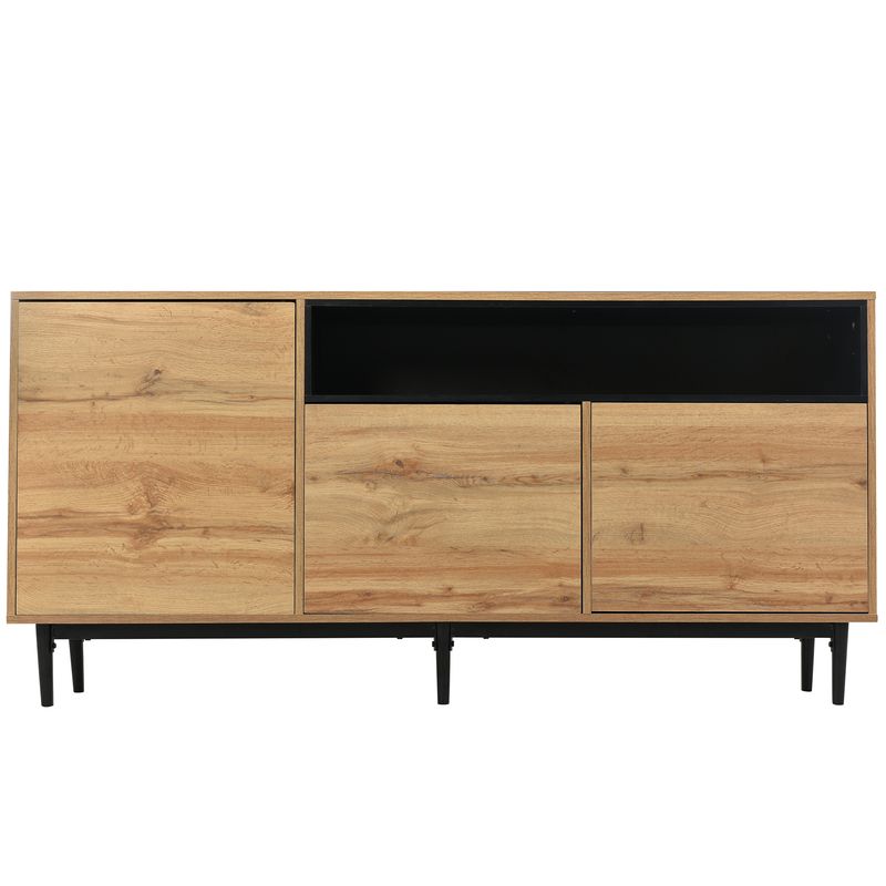 Buffet moderne en bois avec 3 portes et étagères, 160 x 35 x 76 cm, design compact, montage facile, robuste et fiable._voghion.com