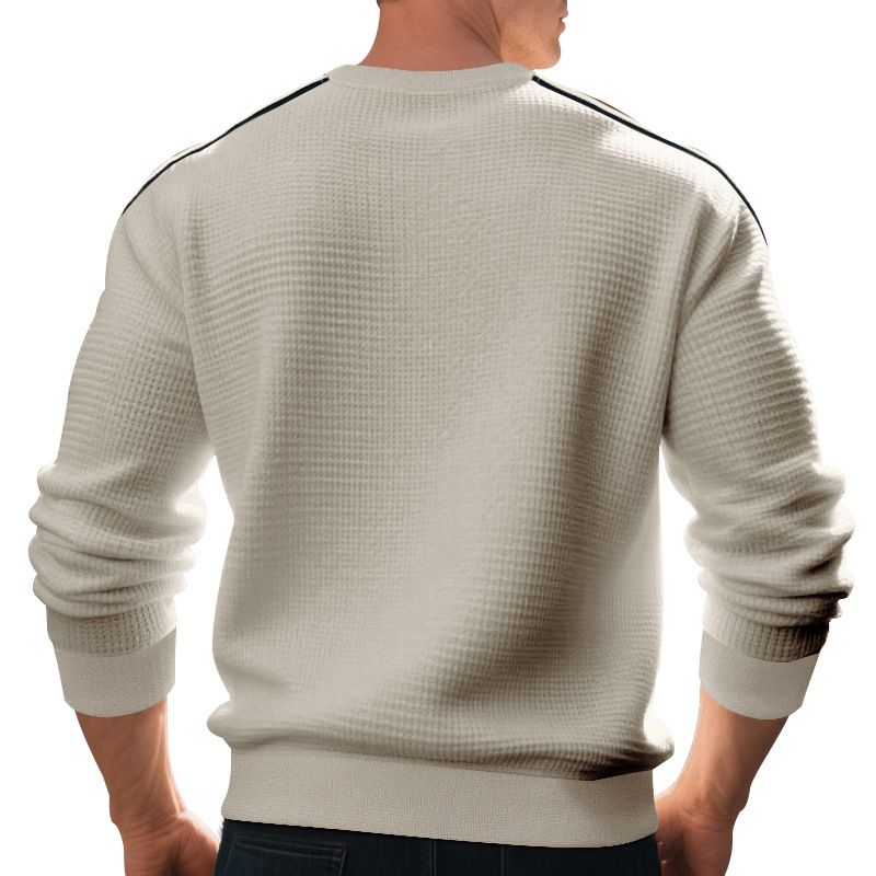 Men's Casual Sweatshirt - Relaxed Fit Crewneck Pullover With Mini Check Pattern | Soft Cotton Blend, Thickened For Spring/Fall_voghion.com