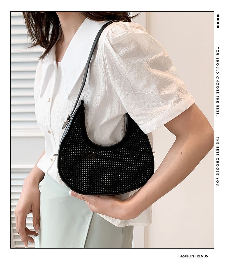 Borsa a tracolla in pelle PU con diamanti a catena per donna, borsa a tracolla estiva da donna, borsa a tracolla tinta unita_voghion.com