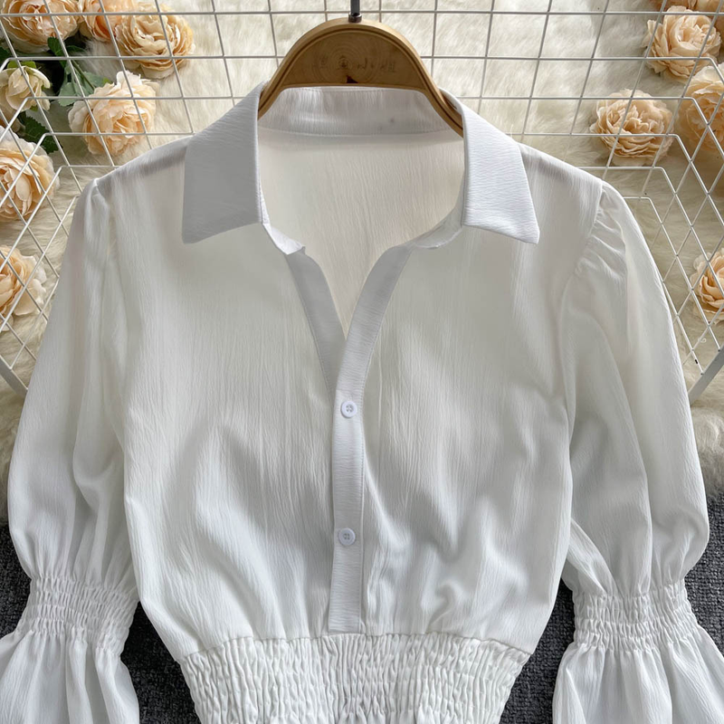 Camicie da donna con maniche a sbuffo, camicie sciancrate, corte, chic, eleganti, belle, eleganti, bianche_voghion.com